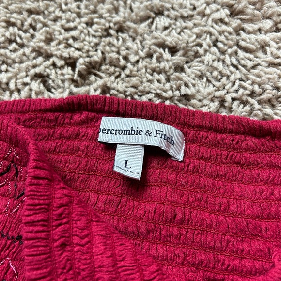 Abercrombie & Fitch | Boho Smocked Embroidered Waist Split Side Red Midi skirt - Picture 7 of 11
